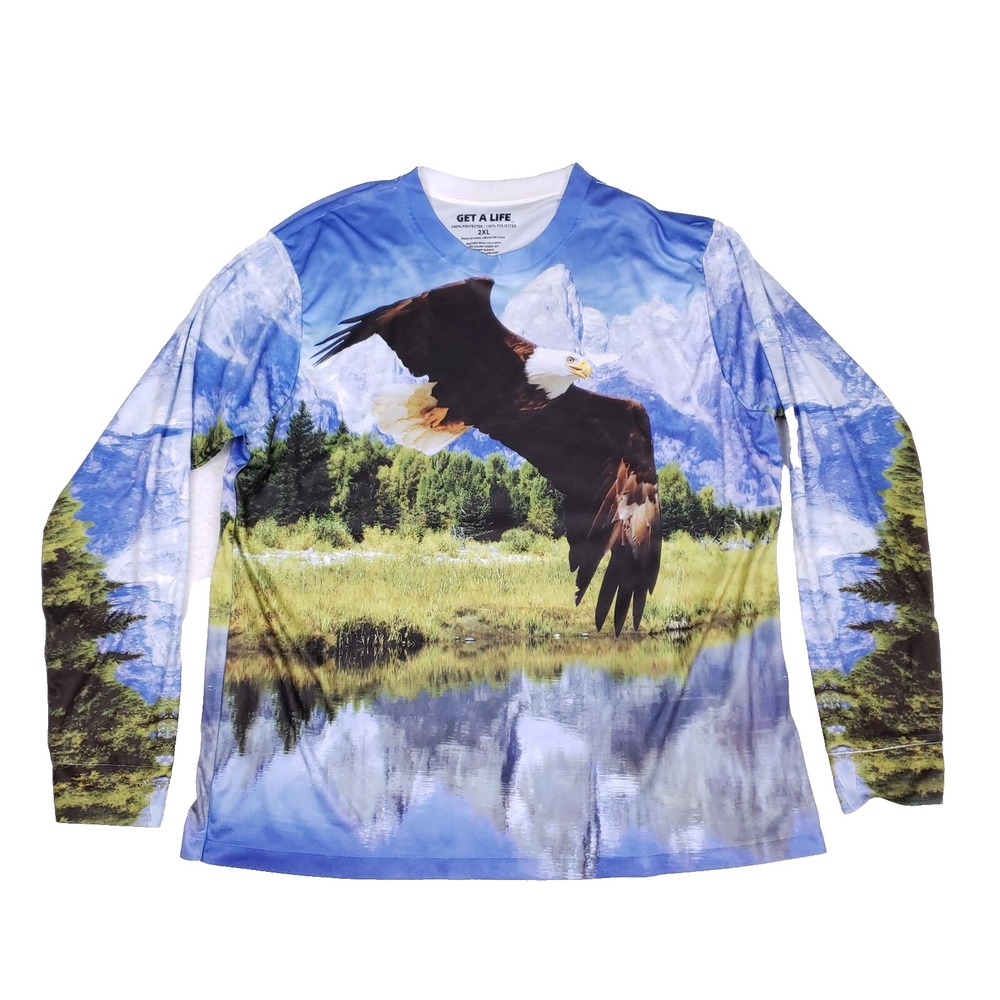 Get A Life Eagle Shirt 2XL Nature Print Graphic Top Long Sleeve Bald‎ Mountain